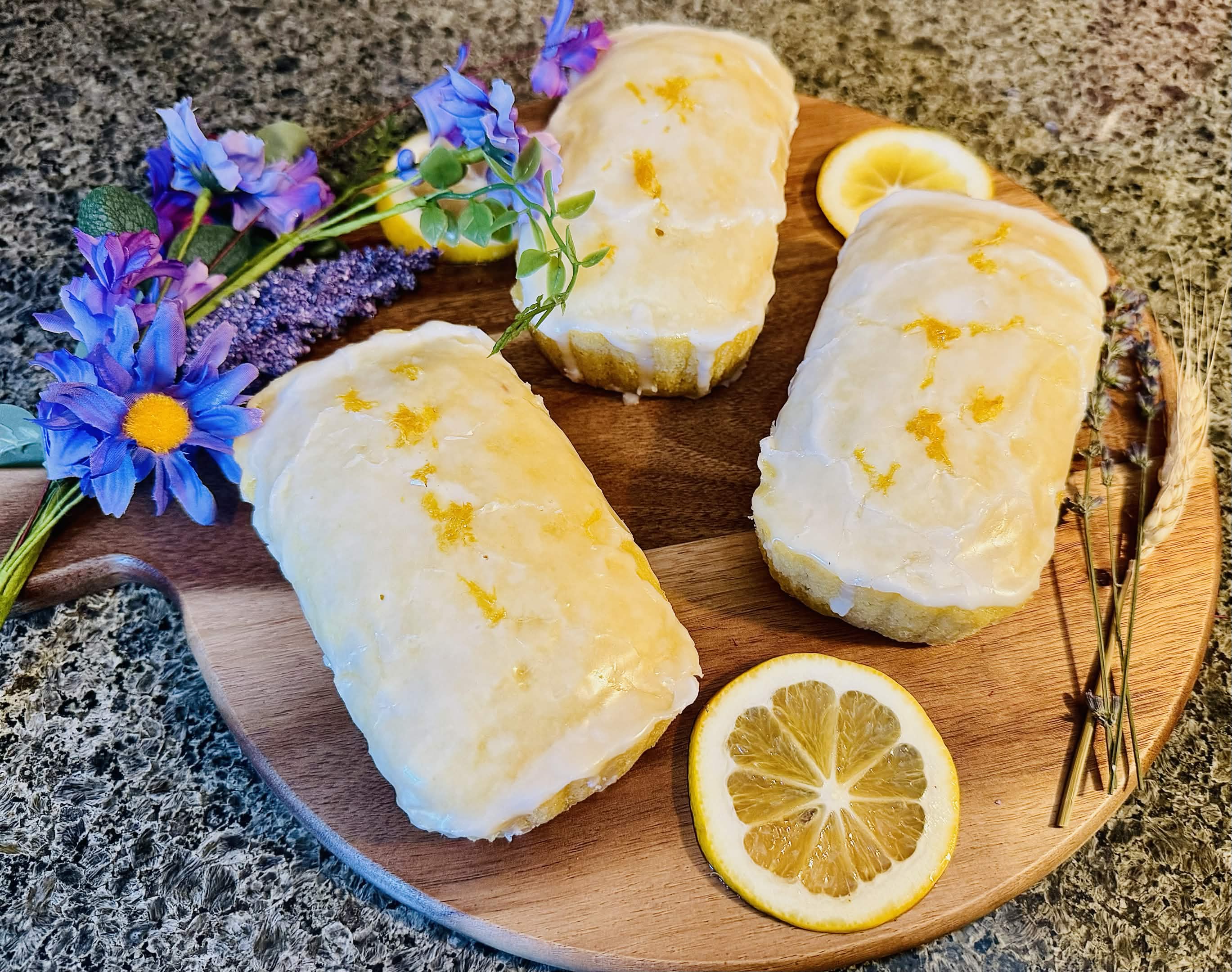A Meyer lemon olive oil mini loaf, golden and tender
